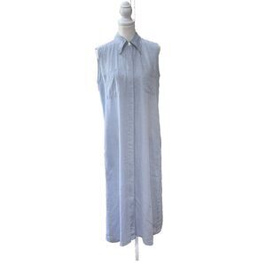 Gocce Di Luna Linen Maxi Shirt Dress Blue Sleeveless Button Front Pockets M